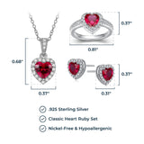 MORGAN & PAIGE .925 Sterling Silver Gemstones and White Sapphire Halo Heart Necklace, Earrings & Ring Set - Birthstone Jewelry Sets for Women, 18in Cable Chain, Size 7 Ring, Ideal Birthday Gift