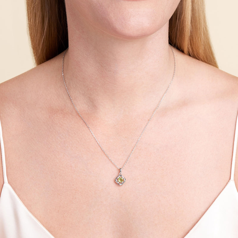 MORGAN & PAIGE Gemstone Lab-Created Birthstone Pendant Love Knot Necklace Featuring Rhodium-Plated Sterling Silver with Faceted Cable Chain, Love Knot Necklace, Birthstone Necklaces for Women