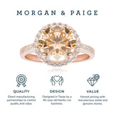 MORGAN & PAIGE 14K Rose Gold Plated .925 Sterling Silver Champagne & Clear Cubic Zirconia Halo Engagement Ring, Size 7