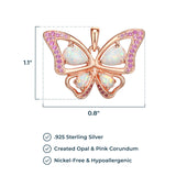 MORGAN & PAIGE 14K Rose Gold Plated Sterling Silver Created Opal and Pink Sapphire Butterfly 3-prong setting Pendant Necklace, 18"