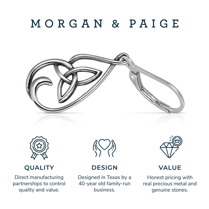 MORGAN & PAIGE .925 Sterling Silver Oxidized Celtic Knot Dangle Earrings for Women - Irish Intricate Leverback or French Wire Hook Hypoallergenic Sterling Silver Earrings, Jewelry for Her