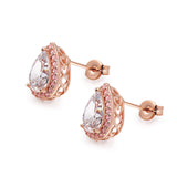 14K Rose Gold Plated 925 Sterling Silver White and Pink Cubic Zirconia Teardrop Halo Stud Earrings or Pendant Necklace