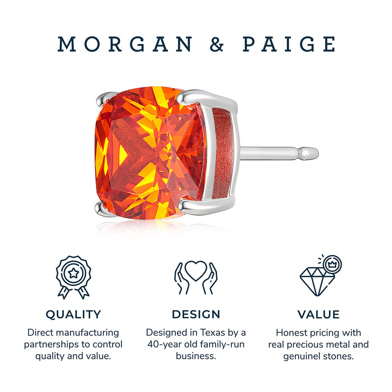 MORGAN & PAIGE .925 Sterling Silver Platinum or 14k Rose Gold Plated Cushion Brilliant Cut 7mm Cubic Zirconia Earrings Studs, 4 Prong Setting Butterfly-Back Hypoallergenic Stud Earrings for Women