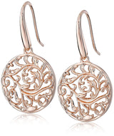 18K Yellow Gold or 14K Rose Gold Plated 925 Sterling Silver Filigree Round Flower Pendant Necklace or Drop Earrings