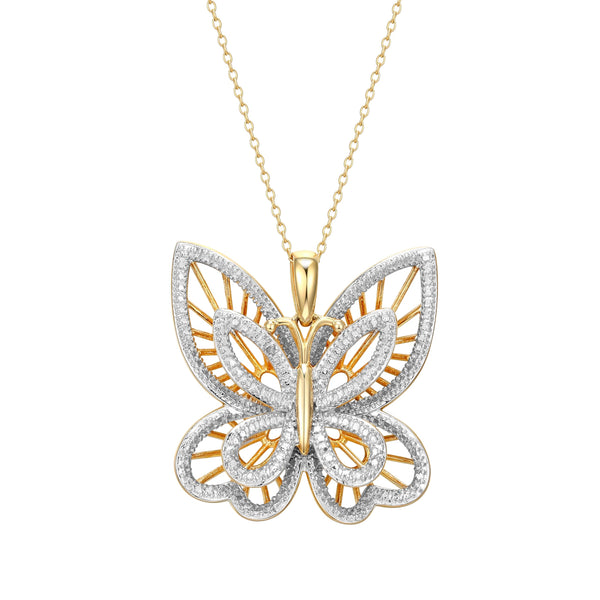 MORGAN & PAIGE .925 Sterling Silver 18K Gold Plated Butterfly Necklace with Diamond Accent - Elegant Filigree Gold Necklace for Women Diamond Pendant Butterfly Gifts for Women, 18 inch