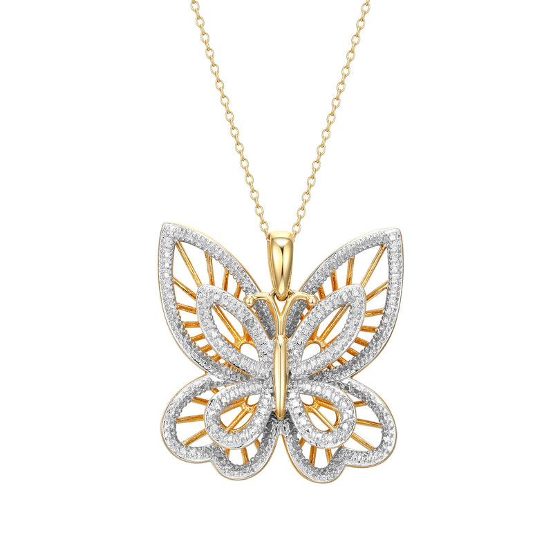 MORGAN & PAIGE .925 Sterling Silver 18K Gold Plated Butterfly Necklace with Diamond Accent - Elegant Filigree Gold Necklace for Women Diamond Pendant Butterfly Gifts for Women, 18 inch