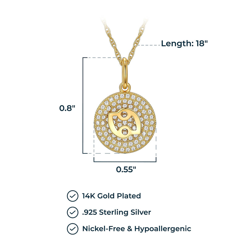 MORGAN & PAIGE 14K Gold Plated Sterling Silver and Cubic Zirconia Women Zodiac Necklace on 18 inches Rope Chain, Zodiac Sign Necklaces for Women