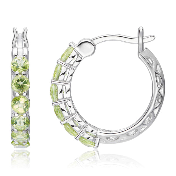 .925 Sterling Silver 3mm Gemstone Hoop Earrings - Choice of Gem Color