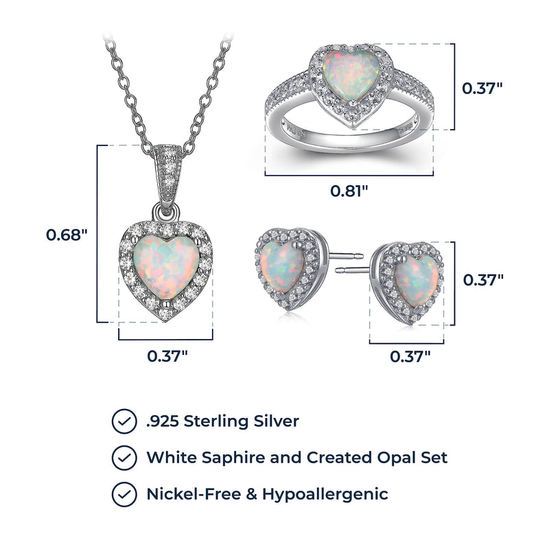 MORGAN & PAIGE .925 Sterling Silver Gemstones and White Sapphire Halo Heart Necklace, Earrings & Ring Set - Birthstone Jewelry Sets for Women, 18in Cable Chain, Size 7 Ring, Ideal Birthday Gift