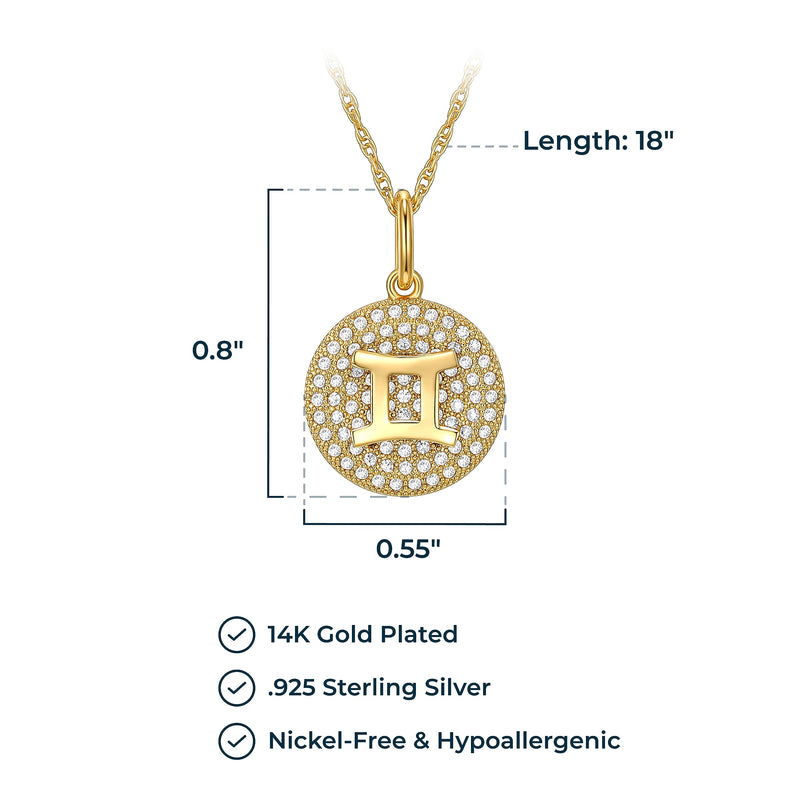 MORGAN & PAIGE 14K Gold Plated Sterling Silver and Cubic Zirconia Women Zodiac Necklace on 18 inches Rope Chain, Zodiac Sign Necklaces for Women