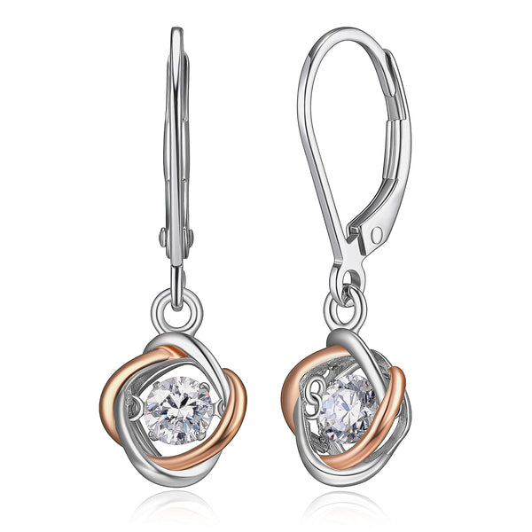 MORGAN & PAIGE Round Halo Drop Earrings for Women - 925 Sterling Silver, Premium Rhodium Plated with Dancing Solitaire Cubic Zirconia - Lightweight, Small Dangle Earring Design