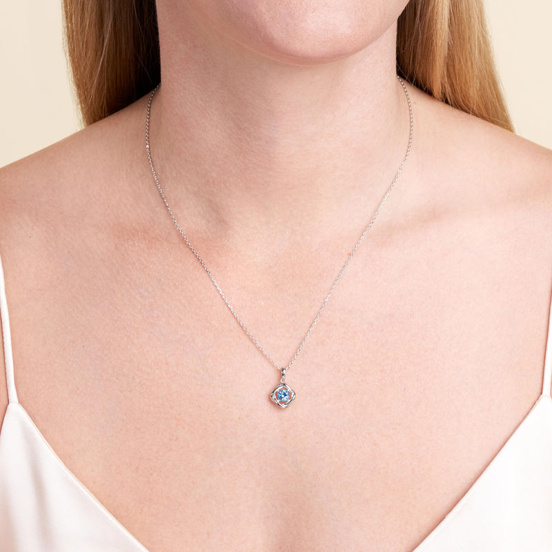 MORGAN & PAIGE Gemstone Lab-Created Birthstone Pendant Love Knot Necklace Featuring Rhodium-Plated Sterling Silver with Faceted Cable Chain, Love Knot Necklace, Birthstone Necklaces for Women