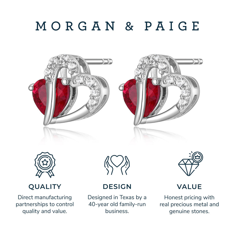 Amazon Collection Sterling Silver Created Gemstone and White Sapphire Double Heart Earrings