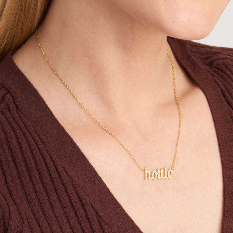 MORGAN & PAIGE .925 Sterling Silver Rhodium or 18K Yellow Gold Plated Statement Dainty Necklace for Women, Hypoallergenic Cursive Pendant Letter Necklaces for Women - 16in with 2in Extender Chain