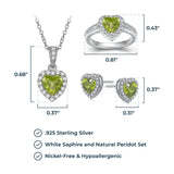 MORGAN & PAIGE .925 Sterling Silver Gemstones and White Sapphire Halo Heart Necklace, Earrings & Ring Set - Birthstone Jewelry Sets for Women, 18in Cable Chain, Size 7 Ring, Ideal Birthday Gift