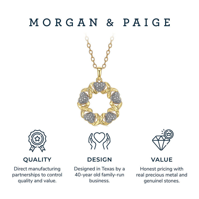 MORGAN & PAIGE 18K Yellow Gold Plated 925 Sterling Silver Two-Tone Diamond Accent and Illusion XO Heart Tennis Bracelet or Pendant Necklace