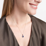 MORGAN & PAIGE .925 Sterling Silver Created Blue and White Sapphire Diamond-Accented 7/8" Double Heart Halo Pendant Necklace on 18" Cable Chain