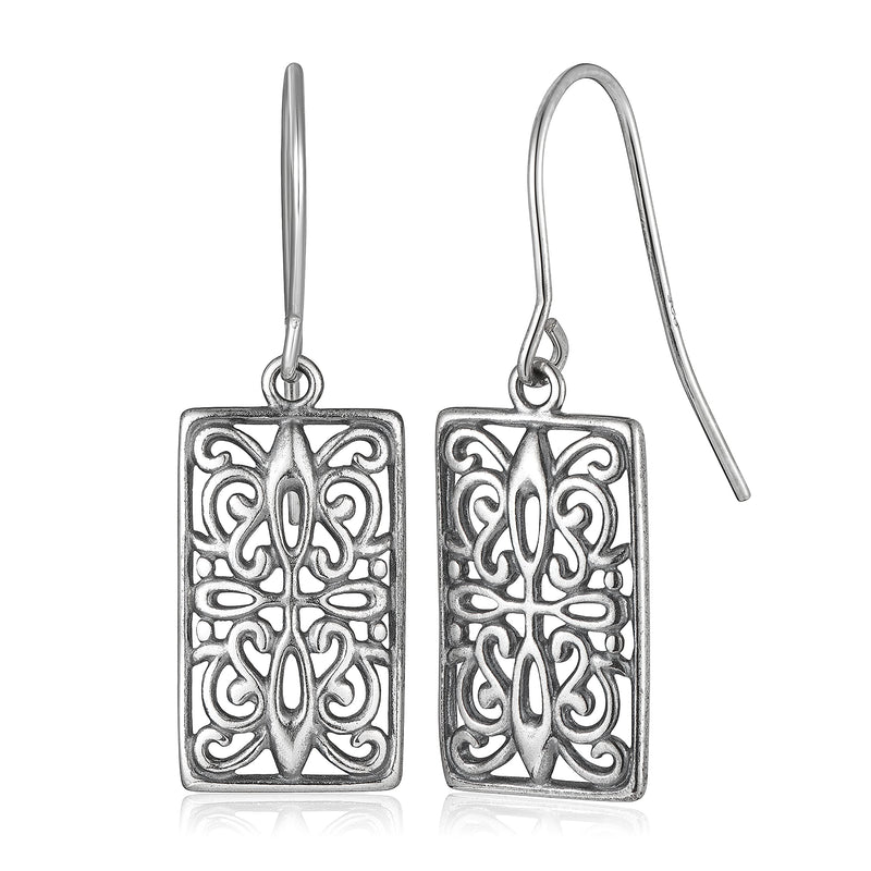 MORGAN & PAIGE .925 Sterling Silver 18k Gold Plated or Oxidized Celtic Knot Silver Dangle Earrings for Women - Sterling Silver Earrings Rectangle Drop Pendant, Silver Jewelry Gift for Her