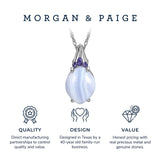 MORGAN & PAIGE .925 Sterling Silver Rhodium Plated Genuine Blue Lace Agate and Iolite 1 inch Oval Pendant Necklaces for Women, Hypoallergenic Sterling Silver Necklace for Women, Box Chain 18 inch