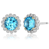 MORGAN & PAIGE Rhodium-Plated Sterling Silver Genuine or Lab-Created Gemstones Halo Stud Earrings for Women - Hypoallergenic and Nickel-Free, Choice of Birthstone Jewelry with Elegant Gift Box