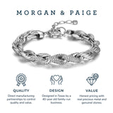 MORGAN & PAIGE Cubic Zirconia Rope Chain Bracelet 7.25" + 1.5" Extention - Choise of Width and Color