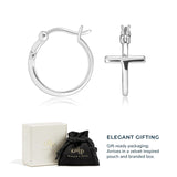 MORGAN & PAIGE .925 Sterling Silver Rhodium Plated Cross Circle Hoop Earrings or Small Stud Earrings for Women - Lightweight Dainty Sterling Silver Earrings, Hypoallergenic Religious Faith Jewelry