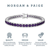 MORGAN & PAIGE .925 Sterling Silver Tennis Bracelet For Women - Genuine Natural or Created 4mm Gemstone Round Cut Birthstones, 7.25"