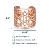 MORGAN & PAIGE .925 Sterling Silver Celtic Heart Knot Ear Cuff Earrings for Women - Rose Gold, Yellow Gold Plated or Oxidized Silver Ear Cuffs Non Piercing, Cartilage Earring Silver Ear Clips Jewelry