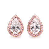 14K Rose Gold Plated 925 Sterling Silver White and Pink Cubic Zirconia Teardrop Halo Stud Earrings or Pendant Necklace