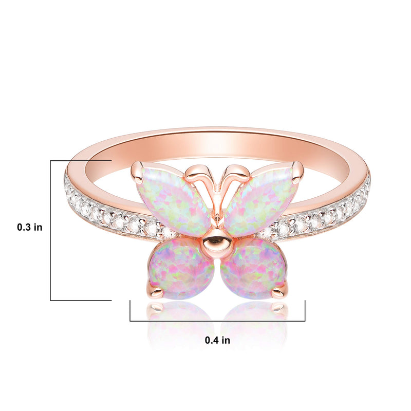 Morgan & Paige 14K Rose Gold Butterfly Ring - Plated .925 Sterling Silver Pink Opal Butterfly Ring For Women - Lab Created Sapphire Ring With Eye Motif Centerpiece