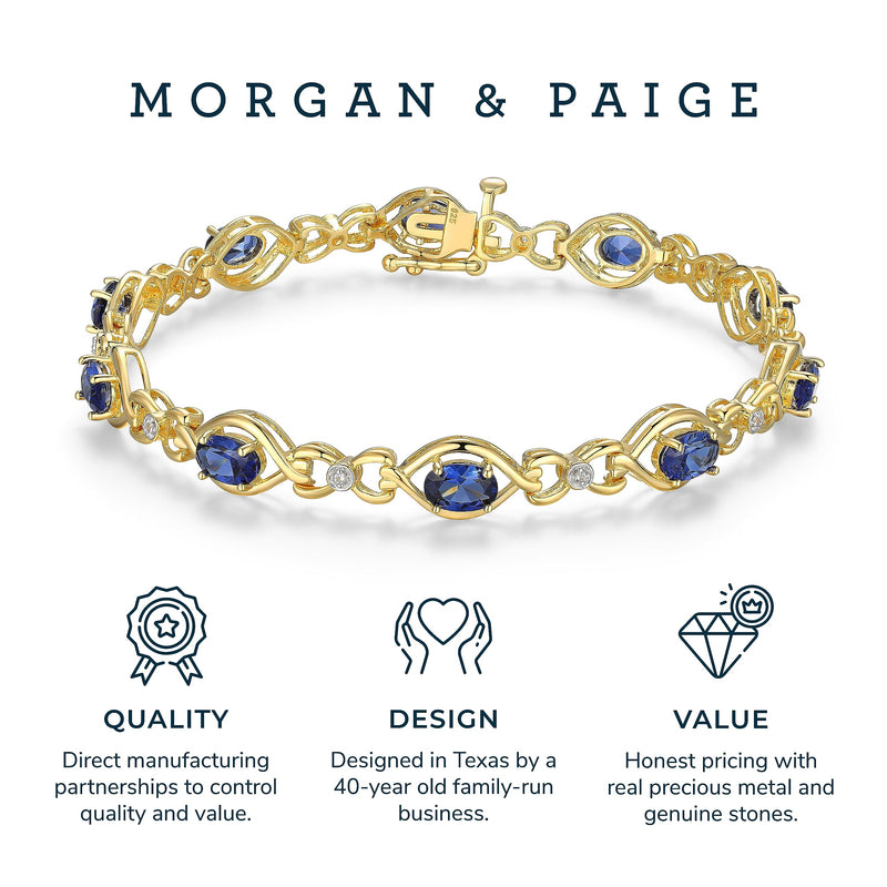 MORGAN & PAIGE 18k Yellow Gold Over Sterling Silver Created Blue and White Sapphire Bracelet, 7.25"