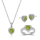 MORGAN & PAIGE .925 Sterling Silver Gemstones and White Sapphire Halo Heart Necklace, Earrings & Ring Set - Birthstone Jewelry Sets for Women, 18in Cable Chain, Size 7 Ring, Ideal Birthday Gift