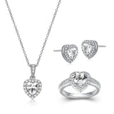 MORGAN & PAIGE .925 Sterling Silver Gemstones and White Sapphire Halo Heart Necklace, Earrings & Ring Set - Birthstone Jewelry Sets for Women, 18in Cable Chain, Size 7 Ring, Ideal Birthday Gift