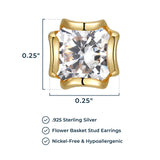 Morgan & Paige 925 Sterling Silver Cubic Zirconia Flower Basket Stud Earrings for Women, Hypoallergenic Jewelry for her, Plated in Rhodium/Rose Gold/Yellow Gold