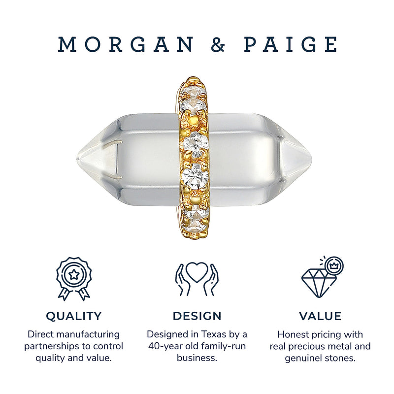 MORGAN & PAIGE Healing Crystal Quartz Stud Earrings for Women - 18K Yellow Gold Plated Sterling Silver Chakra Point, Hexagonal Points Stone