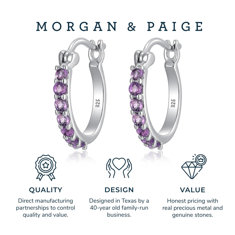 MORGAN & PAIGE Dainty 925 Sterling Silver Gemstone Birthstone Demi Fine Hoop Earrings