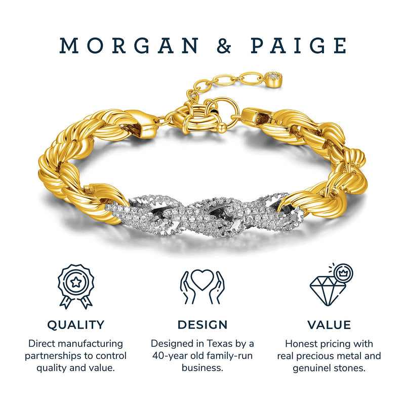 MORGAN & PAIGE Cubic Zirconia Rope Chain Bracelet 7.25" + 1.5" Extention - Choise of Width and Color