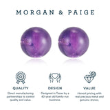 .925 Sterling Silver Natural Gemstone 8mm Round Sphere Ball Stud Earrings with butterfly-back in Green Jade or Purple Amethyst with Butterfly-backs