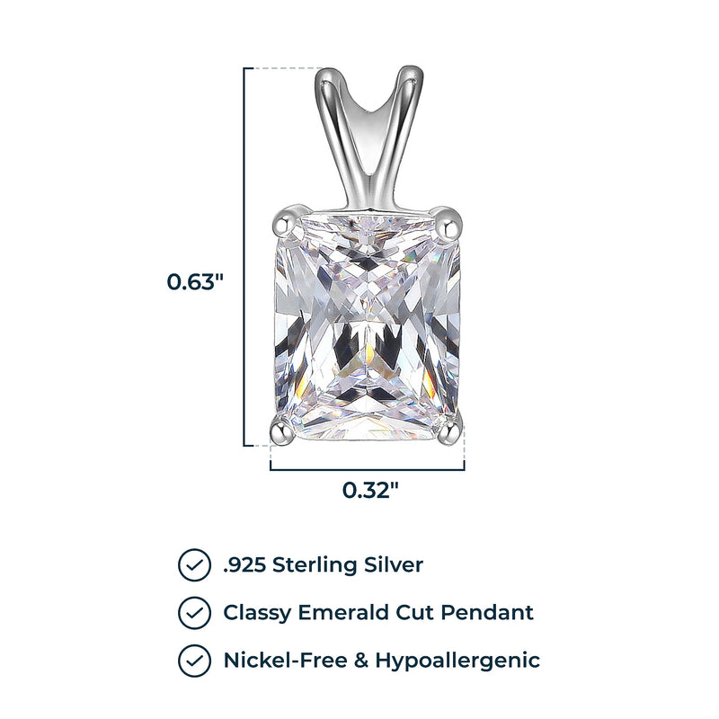 MORGAN & PAIGE .925 Sterling Silver Platinum Plated Solitaire 3/8" Cubic Zirconia Necklace - Emerald Cut or Pear Teardrop Dainty Diamond Necklaces for Women, Crystal Jewelry 18 inch