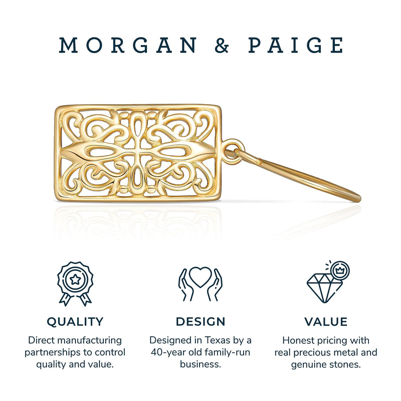 MORGAN & PAIGE .925 Sterling Silver 18k Gold Plated or Oxidized Celtic Knot Silver Dangle Earrings for Women - Sterling Silver Earrings Rectangle Drop Pendant, Silver Jewelry Gift for Her