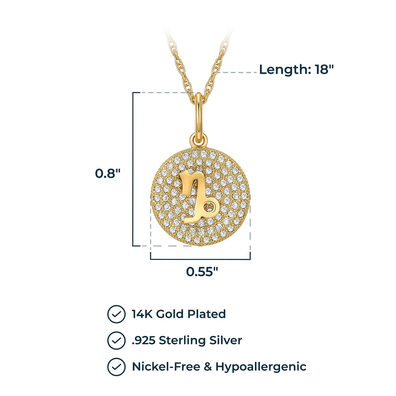 MORGAN & PAIGE 14K Gold Plated Sterling Silver and Cubic Zirconia Women Zodiac Necklace on 18 inches Rope Chain, Zodiac Sign Necklaces for Women