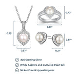 MORGAN & PAIGE .925 Sterling Silver Gemstones and White Sapphire Halo Heart Necklace, Earrings & Ring Set - Birthstone Jewelry Sets for Women, 18in Cable Chain, Size 7 Ring, Ideal Birthday Gift