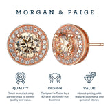 MORGAN & PAIGE .925 Sterling Silver 14K Rose Gold Plated Champagne and White Cubic Zirconia Round Halo Stud or Halo Drop Earrings, Hypoallergenic Sterling Silver Earrings Jewelry for Her