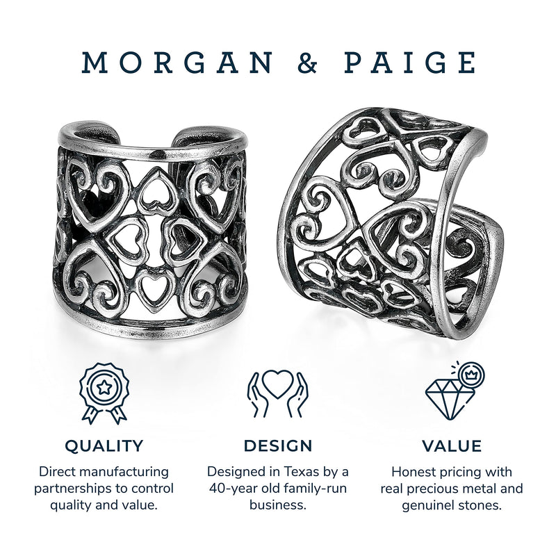 MORGAN & PAIGE .925 Sterling Silver Celtic Heart Knot Ear Cuff Earrings for Women - Rose Gold, Yellow Gold Plated or Oxidized Silver Ear Cuffs Non Piercing, Cartilage Earring Silver Ear Clips Jewelry