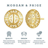 MORGAN & PAIGE .925 Sterling Silver 18K Gold Plated Greek Key Mythology Stud Earrings for Women - Laser Cut Pattern Hypoallergenic Earrings Round Gold Earrings, Silver Earrings Greek Jewelry Gifts