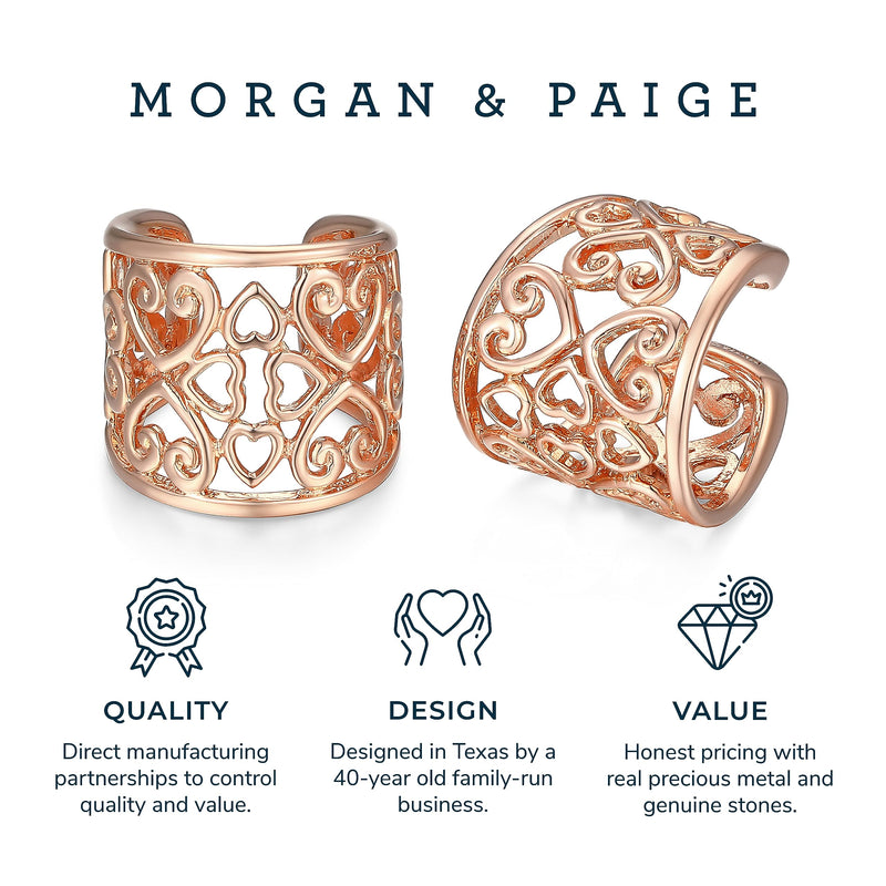 MORGAN & PAIGE .925 Sterling Silver Celtic Heart Knot Ear Cuff Earrings for Women - Rose Gold, Yellow Gold Plated or Oxidized Silver Ear Cuffs Non Piercing, Cartilage Earring Silver Ear Clips Jewelry