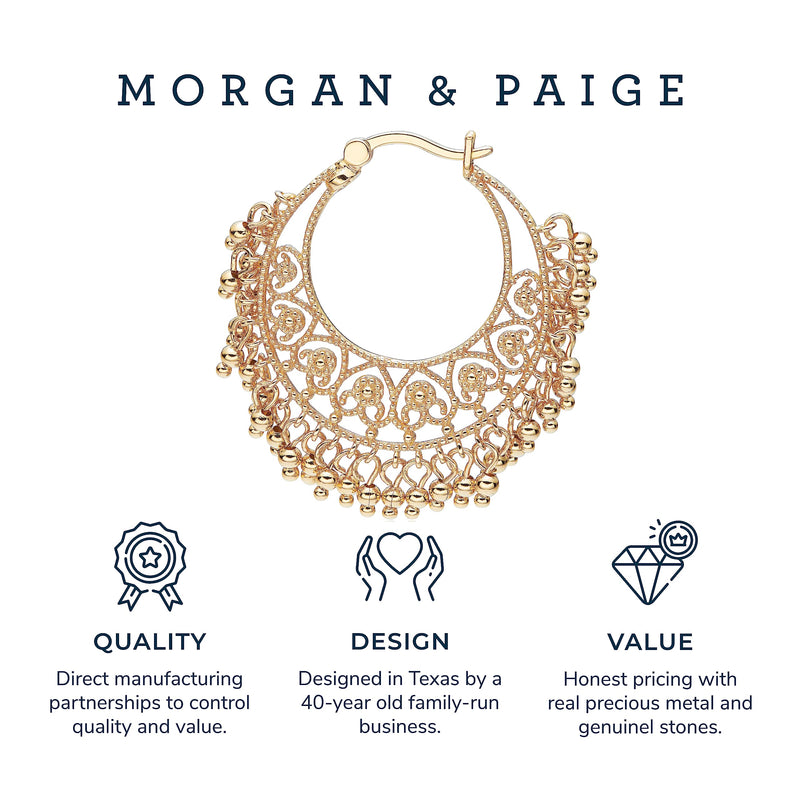 MORGAN & PAIGE Bronze 18K Yellow Gold Hoops Plated Indian Gold Earrings for Women - Chandbali Hoop Earrings Indian Jewelry, Exquisite Chandelier Boho Hypoallergenic Gift for Her