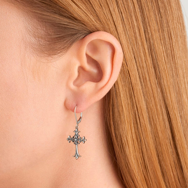 MORGAN & PAIGE .925 Sterling Silver Oxidized, 18k Yellow Gold or 14K Rose Gold Plated Celtic Cross Sterling Silver Earrings - Drop & Dangle or Stud Earrings for Women Hypoallergenic Faith Jewelry