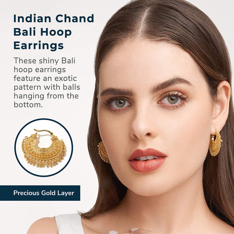 MORGAN & PAIGE Bronze 18K Yellow Gold Hoops Plated Indian Gold Earrings for Women - Chandbali Hoop Earrings Indian Jewelry, Exquisite Chandelier Boho Hypoallergenic Gift for Her