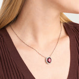 MORGAN & PAIGE 925 Sterling Silver Gemstone Birthstone and Created White Sapphire Oval Halo Pendant Necklace, 18"